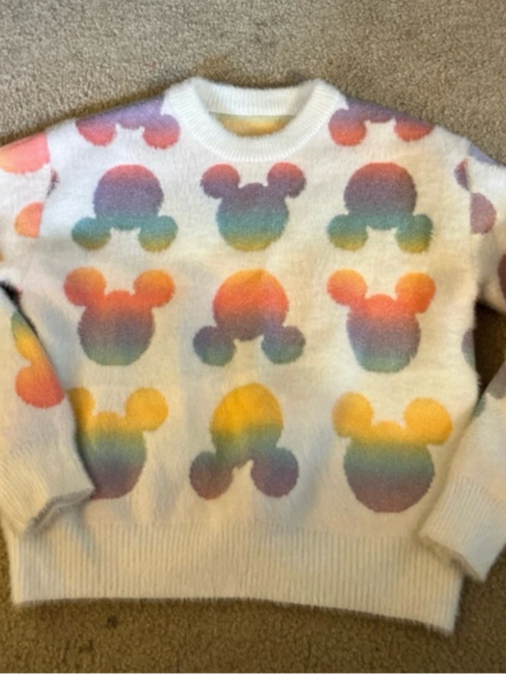 White Rainbow Mickey-Print Cozy Sweater